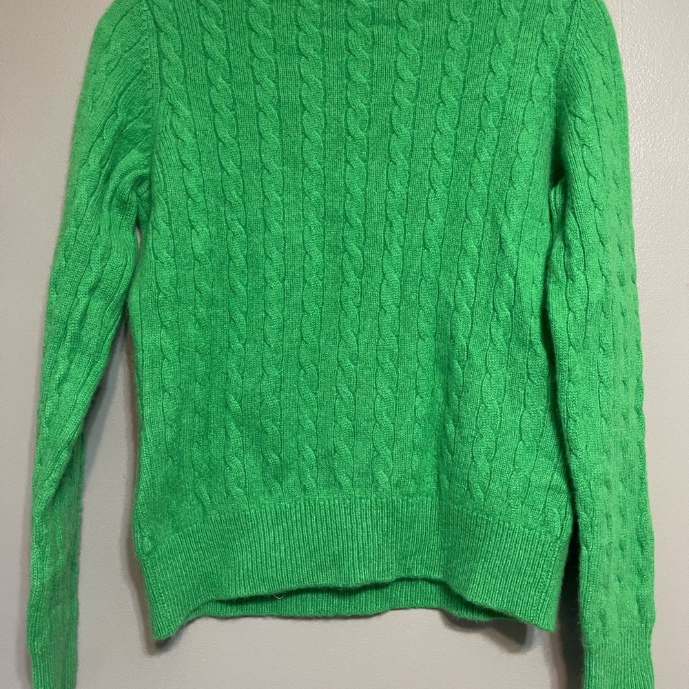 100% Cashmere 2 Ply Yarns Fisherman Cable Knit Small Green Crew Neck Sweater - Picture 7 of 7